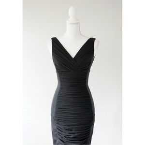 WHBM LBD Size 12 Jersey Ruched Side Slit Deep V Cocktail Neck Dress